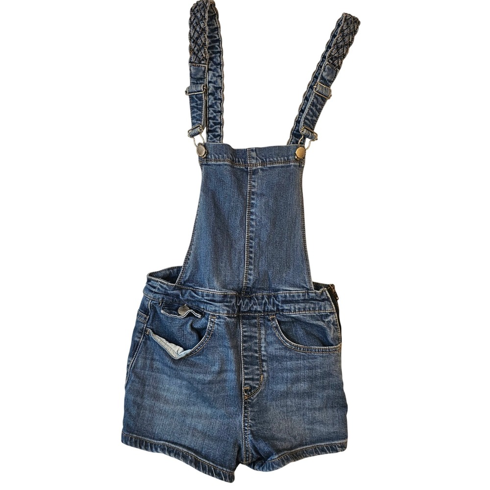 Bullhead Denim Co Blue Jean Shortalls Braided Straps Size 23 Medium Overalls